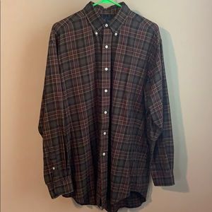 Brown and red plaid dress button down polo sz M